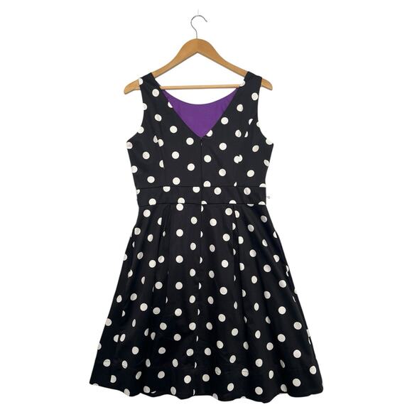 WHBM Dress Womens 10 Black White Polka Dot Fit Flare Sleeveless Round Neck Pinup - Picture 2 of 14